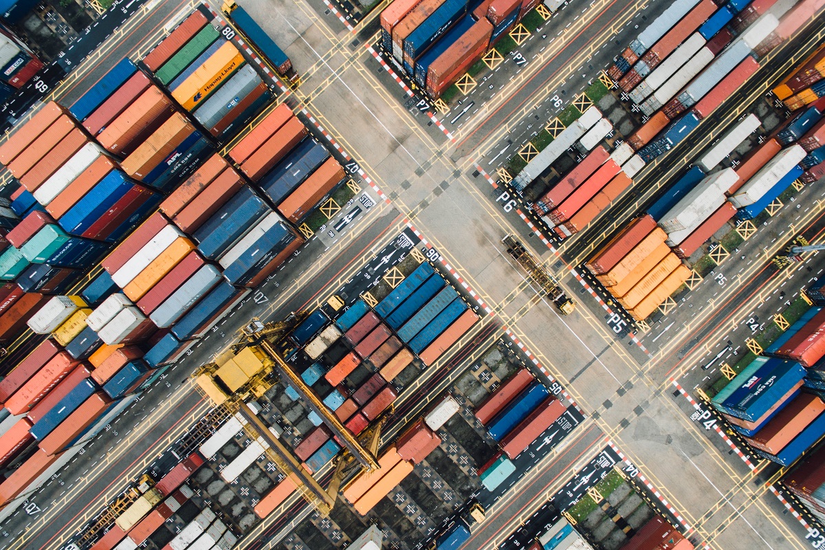 birds eye view of cargo containers